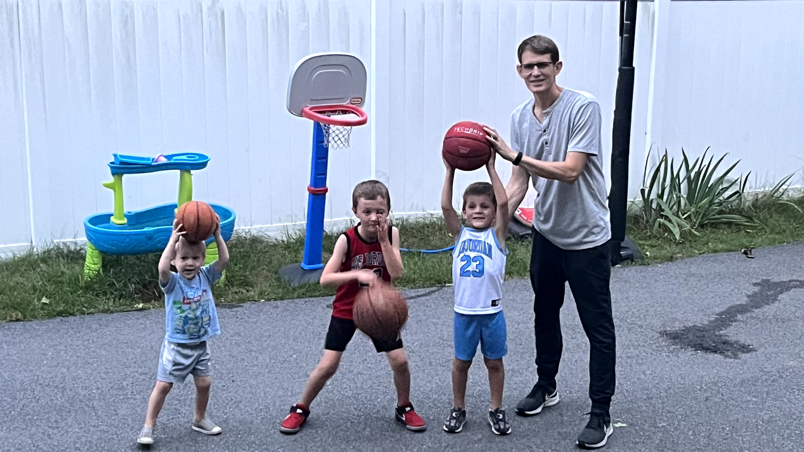 Playing basketball with the kids